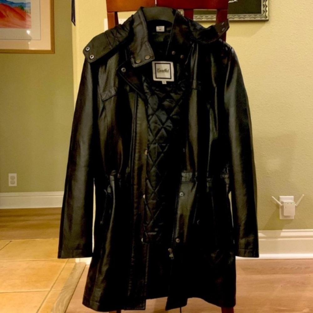 Excelled Collection leather coat with Hood and removable lining Medium NWOT
